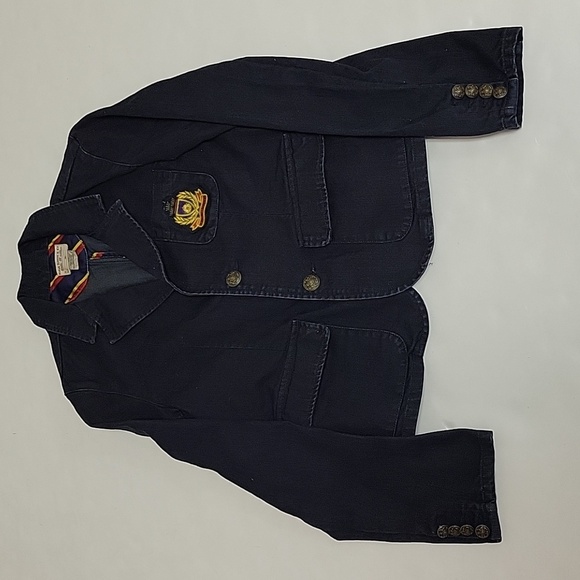 Ralph Lauren 100% cotton denim navy blazer w/crest girl's 14 prep school uniform - Picture 1 of 7